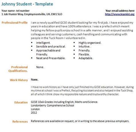 Check spelling or type a new query. First Time CV Example Template - Learnist.org