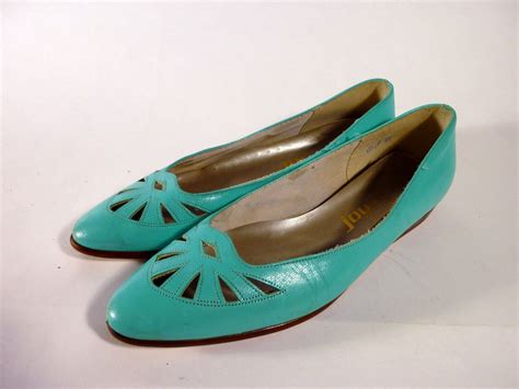 Womens Vintage Leather Teal Flats Shoes By By Dancehallmirror