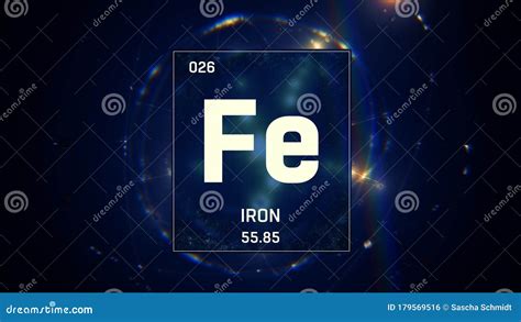 Iron As Element 26 Of The Periodic Table 3d Illustration On Blue