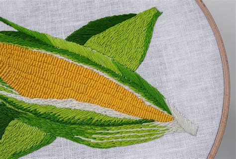 Vegetable Embroidery Pattern Video Tutorial Corn Embroidery Etsy