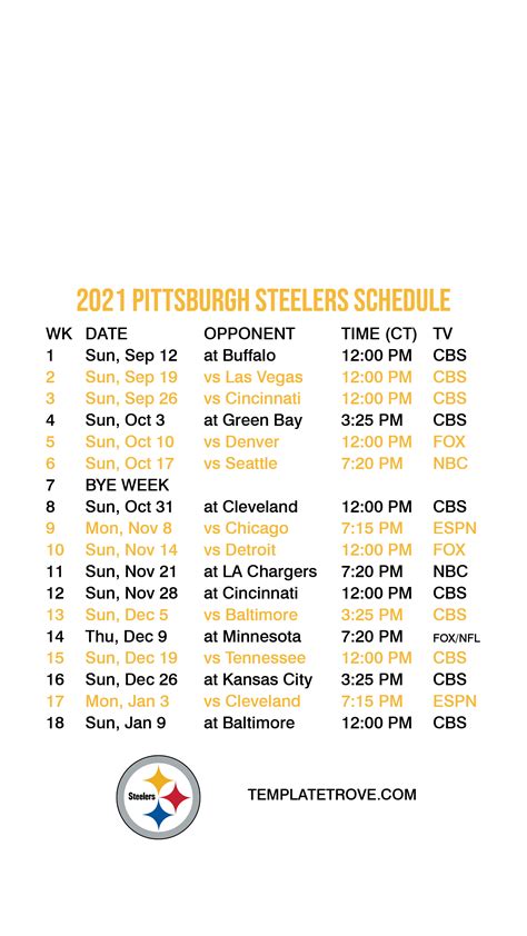 Pittsburgh Steelers Game Schedule For 2021off 51