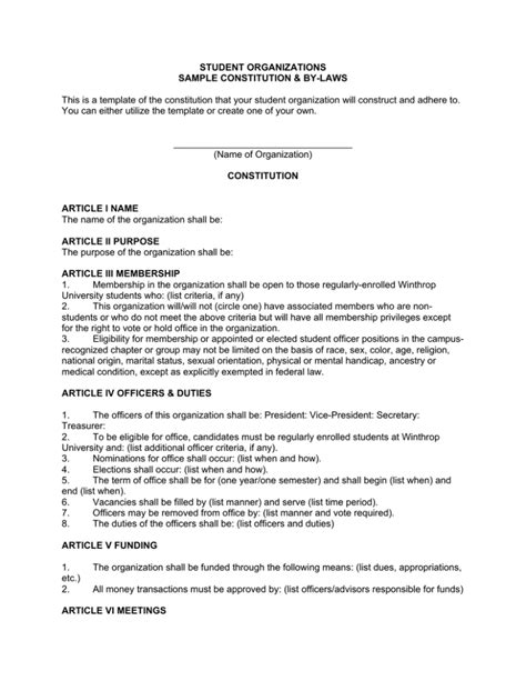 Student Organization Bylaws Template