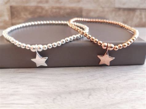 Sterling Silver Star Charm Beaded Stretch Bracelet Ts For Etsy Uk