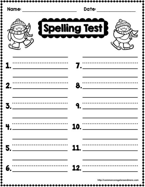 Winter Spelling Spelling Test Template Spelling Test Spelling