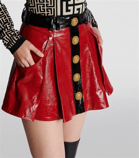 Womens Balmain Red Lambskin Two Tone Mini Skirt Harrods Countrycode