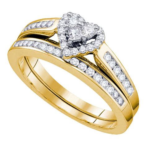 10kt Diamond Heart Band Set Heart Wedding Rings Womens Wedding Ring Sets Wedding Ring Bands Set