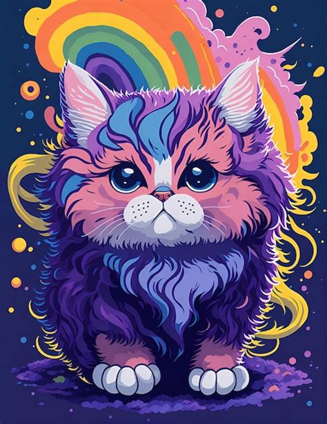 Premium Ai Image A Fluffy Kitten Surrounded By Colorful Rainbow