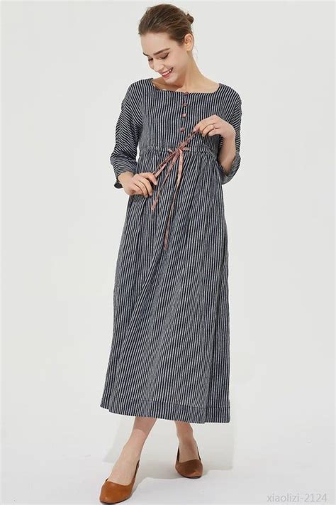 Loose Fitting Dresses Striped Dress Linen Dress Causal Dress Dress