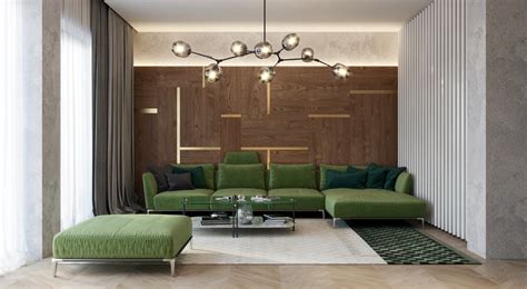 Pea Green Couches Modern Chandelier Vintage Living Room Interior