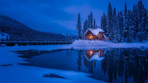 Download Reflection Lake Forest Snow Winter Man Made House 4k Ultra Hd