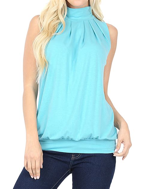 Thelovely Women And Plus Sleeveless Mock Turtleneck Pleated Top With