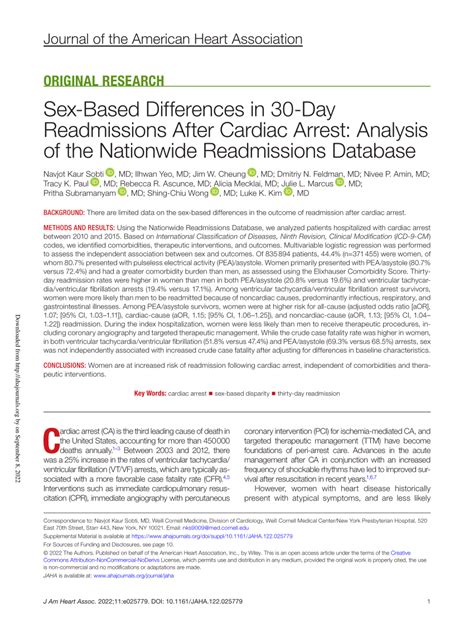 pdf sex‐based differences in 30‐day readmissions after cardiac arrest analysis of the
