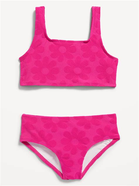 old navy textured floral terry square neck bikini swim set for girls mall of america®