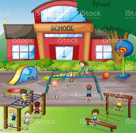 Illustration Of Kids In The School Playground Stock Vector Art