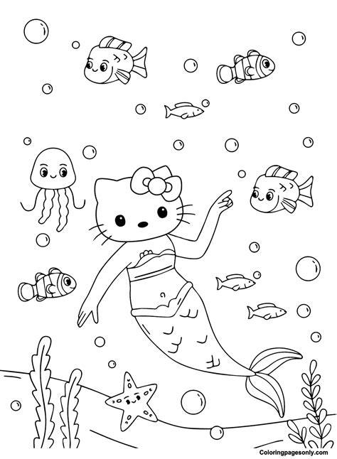 Hello Kitty Mermaid Coloring Pages Printable For Free Download