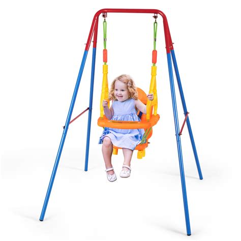 Gymax Toddler Swing Set High Back Seat W Handrails A Frame Metal Swing