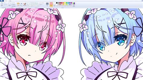 Draw Anime Girl On Ms Paint Using Mouse Rem And Ram Speedpaint Youtube