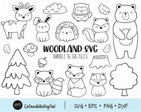 Woodland Animal Svg Outline Woodland Svg Forest Clip Art Etsy Uk