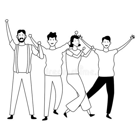 People Dancing And Having Fun In Black And White Stock Vector