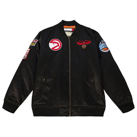 Full Zip Satin Black Atlanta Hawks Flight Bomber Jacket