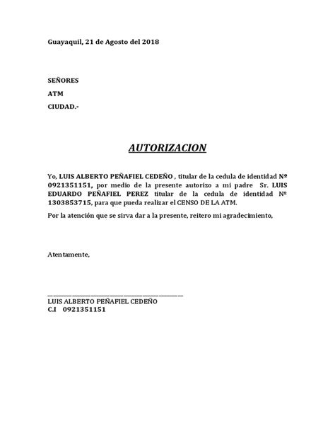 Carta De Autorizacion Convenio De Pagos