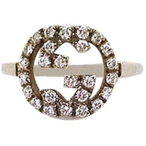 Pre Owned Gucci 18k White Gold Diamonds Logo Band Ring Size 625 Box