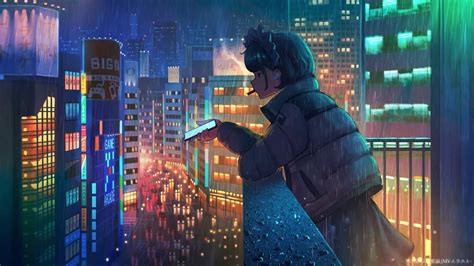 Anime Girl Smoking Watching The City In The Rain Live Wallpaper Moewalls
