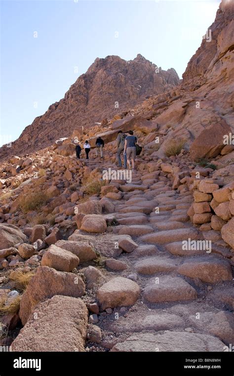 Guides And Trekkers Climbing Up The Stair Way Of Mount Sinai The Mount