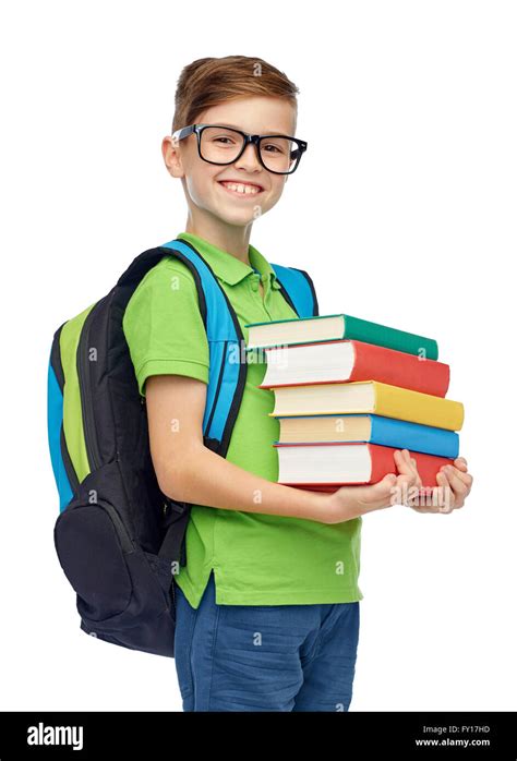 Happy Student Boy With School Bag And Books Stock Photo Alamy