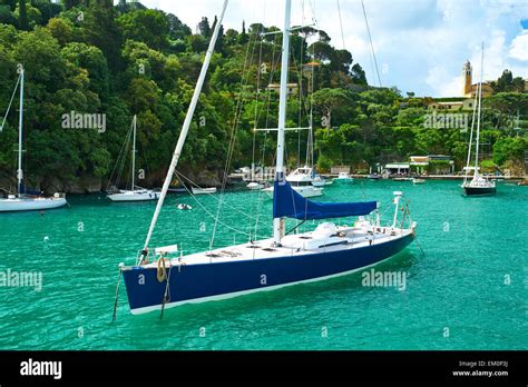 Yacht At Portofino Bay Stock Photo Alamy