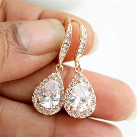 Rose Gold Bridal Earrings Pink Gold Wedding Jewelry Rose Gold Wedding