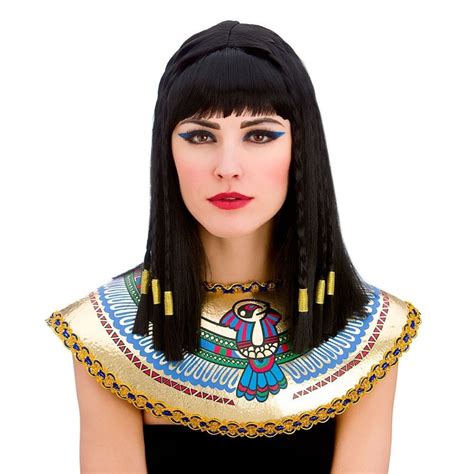 Ladies Cleopatra Wig With Fringe And Gold Braiding Egyptian Fancy Dress