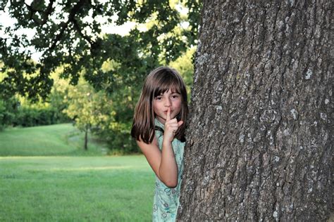 Young Girl Hiding Behind Tree Free Stock Photo Public Domain Pictures