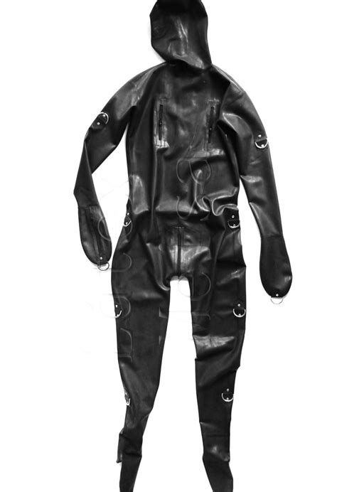 men s 0 6mm heavy natural latex catsuit bondage with mesh eyes latex hoods bdsm with d ring