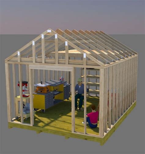 Drill pilot holes and insert 3 1/2″ screws to assemble the frame. Build your perfect workshop shed using these 12x16 gable ...