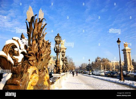 Paris Under Snow View Of Alexandre Iii Bridge Grand Palais And Petit