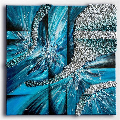 Blue And Silver Abstract Acrylic Painting Abstract Painting Acrylic