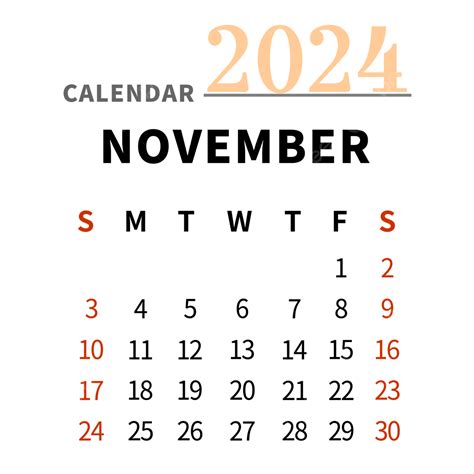 Simple Calendar For November 2024 Two Thousand And Twenty Four