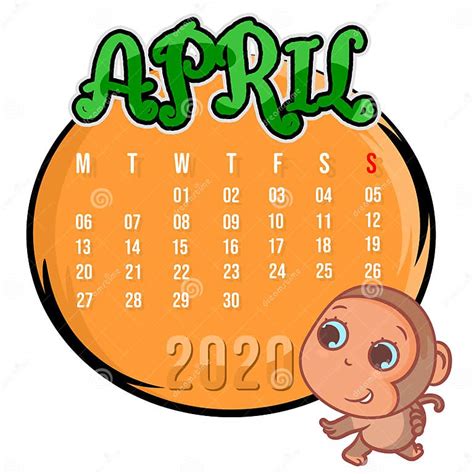 April 2020 Month Calendar On A White Stock Vector Illustration Of