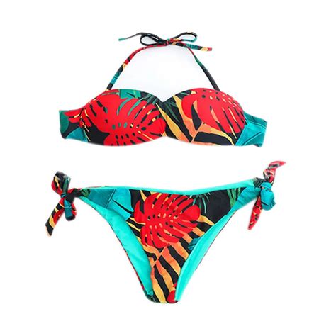 Sexy Women Halter Crop Bikinis Swimsuit Bandage Swimwear Flower Print Bikini Set Brazilian Beach