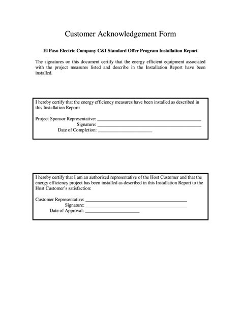Customer Acknowledgement Form Fill Online Printable Fillable Blank
