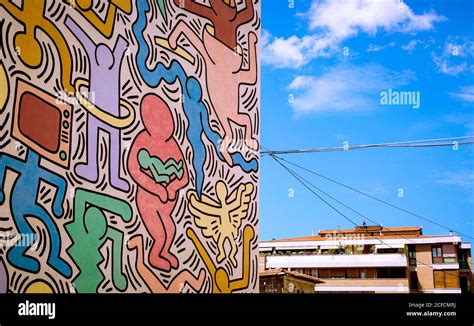 Keith Haring Wall Graffiti Paintings Pisa Tuscany Italy Stock
