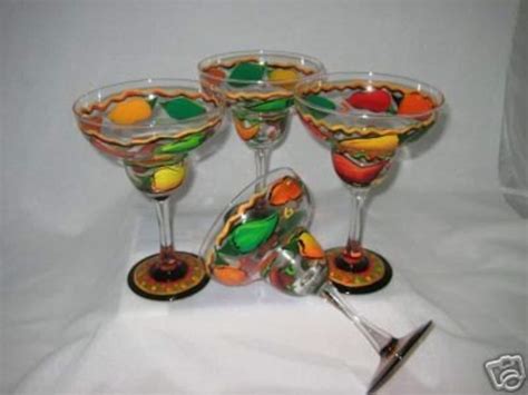 Hand Painted Margarita Glasses Vibrant Chili Peppers Set Of 4 Etsy