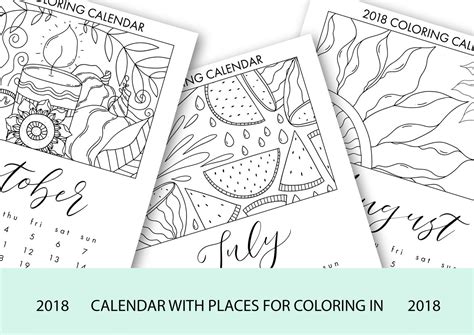 2018 Coloring Calendar By Sentimental Postman Thehungryjpeg