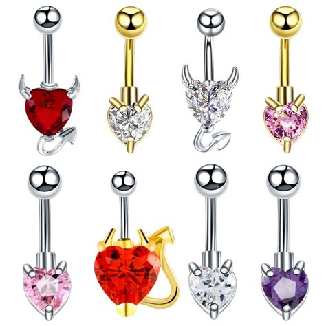 PC Sexy Crystal Heart Navel Piercing Jewelry Stainless Steel Dangle