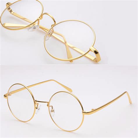 Gold Metal Vintage Round Eyeglasses Frame Clear Lens Full Rim Glasses