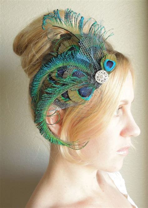 custom listing peacock feather fascinator hair clip with ivory etsy fascinator hair clips