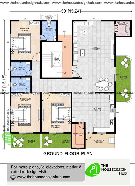 50 X 53 Ft 3 Bhk Bungalow Plan In 2300 Sq Ft The House Design Hub