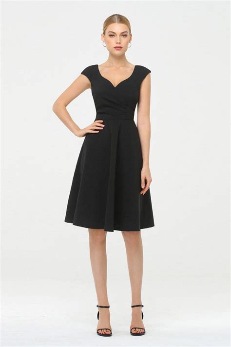 Chic A Line Sweetheart Little Black Work Dress With Cap Sleeves 41