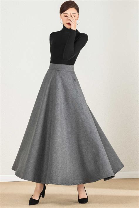 Long Maxi Wool Skirt Vintage 1950s Elastic Waist Wool Skirt Etsy